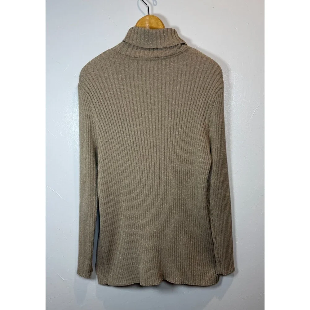 Chico's Long Sleeve Gold Metallic Turtleneck Sweater Size XL Office Party